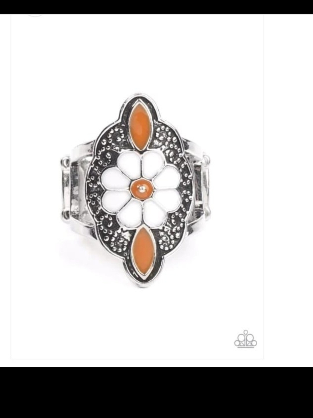 Wildflower Walkabout Paparazzi Silver-tone White  Orange Enamel Floral Ring
